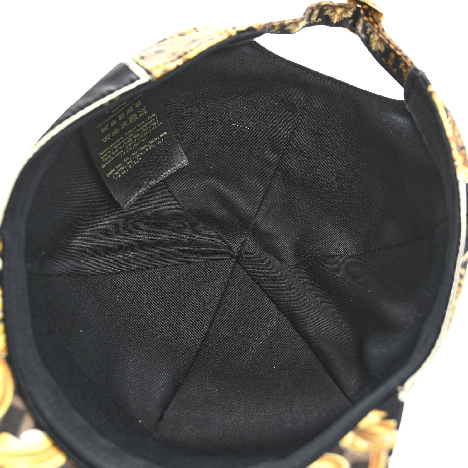 FENDACE キャップ ブラック 黒 FENDI×VERSACE 保存袋付 Fendi X VERSACE Silk FF Baroque Fendace Foulard Cap Gold 1742433