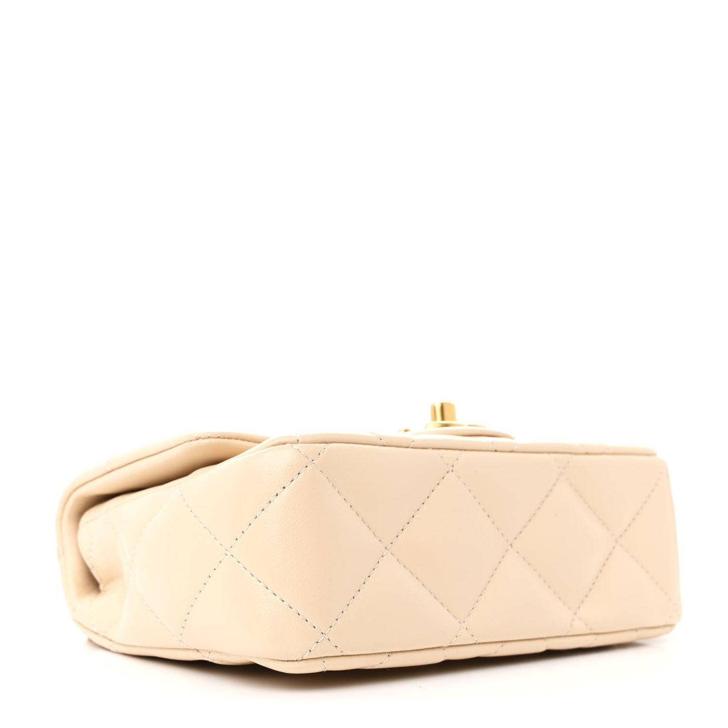 Shiny Lambskin Quilted Mini Sweetheart Flap Light Beige