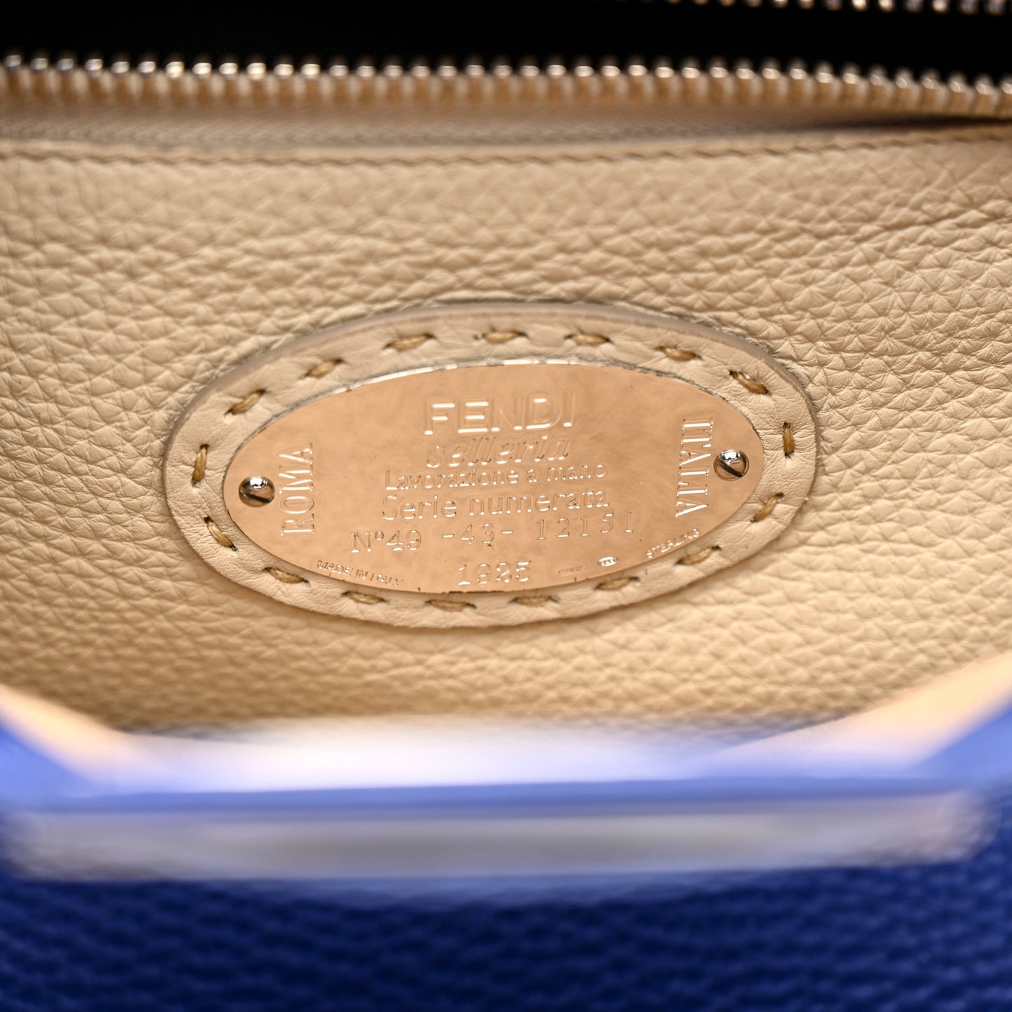 Cuoio Romano Selleria Bi-Color Medium Peekaboo Iconic Satchel Blue Neon Latte