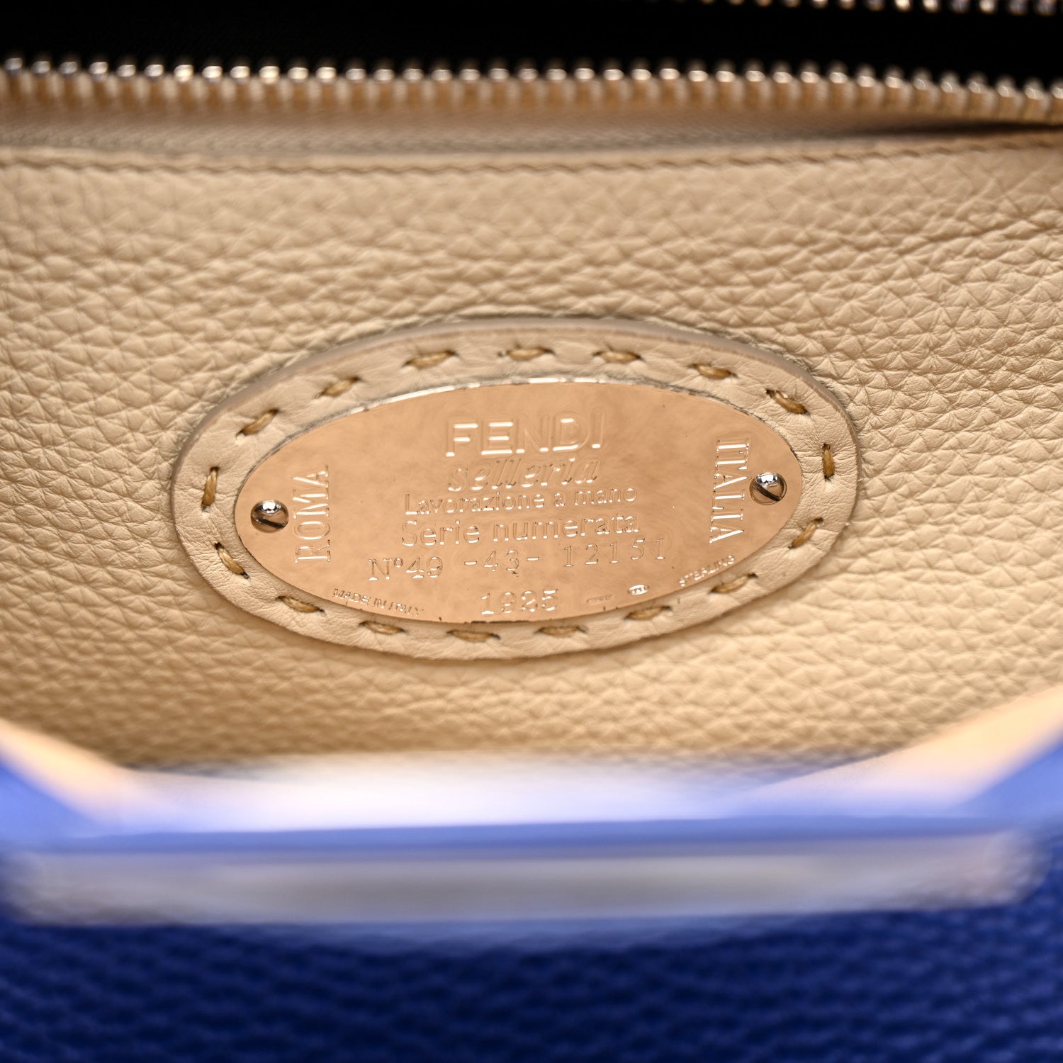 Fendi Cuoio Romano Selleria Bi-Color Medium Peekaboo Iconic Satchel Blue Neon Latte 7 of 14