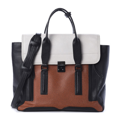 3.1 Phillip Lim 3.1 Textured Calfskin Large Colorblock Pashli Satchel Copper 1 of 8