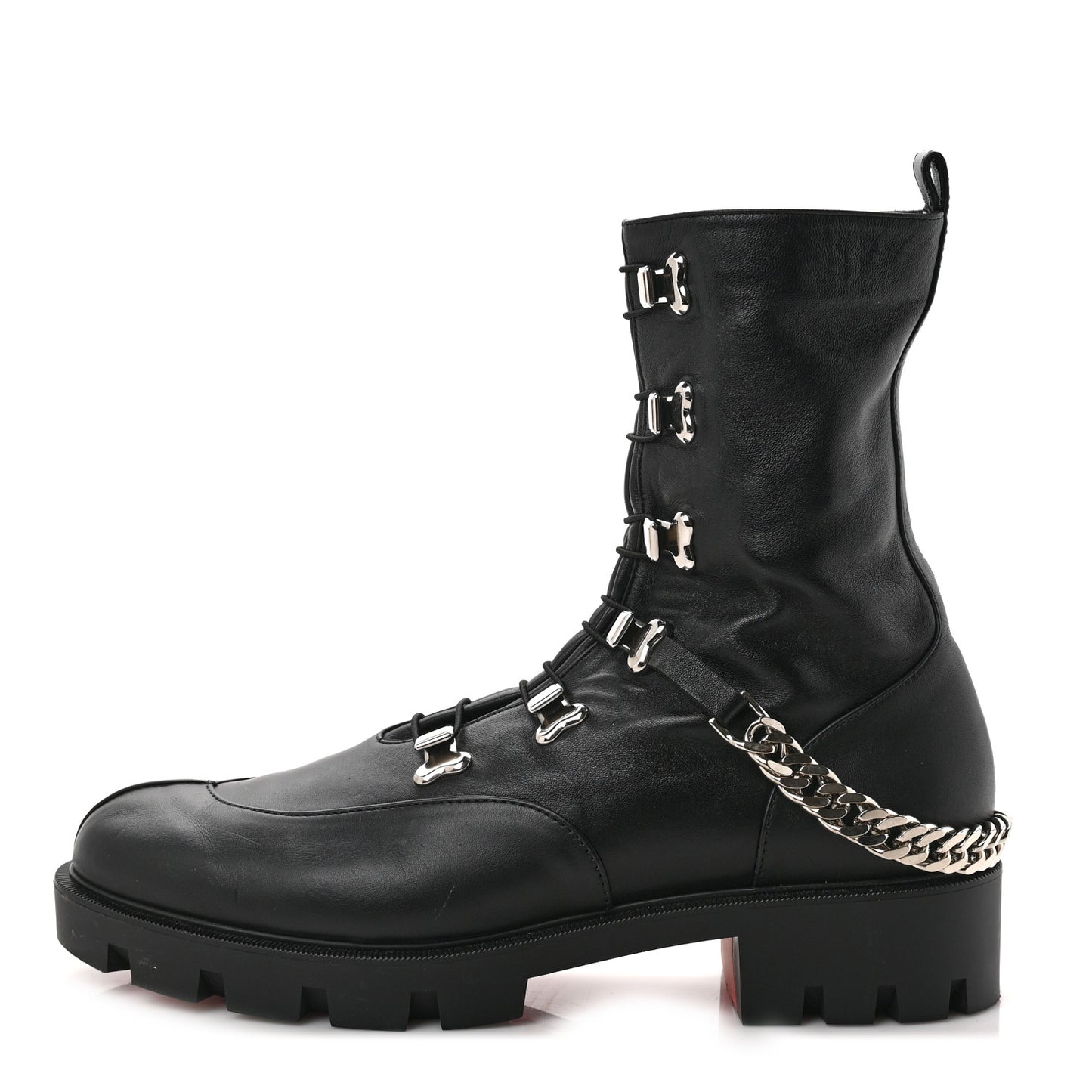 Calfskin Chain Link Combat Boots 41 Black