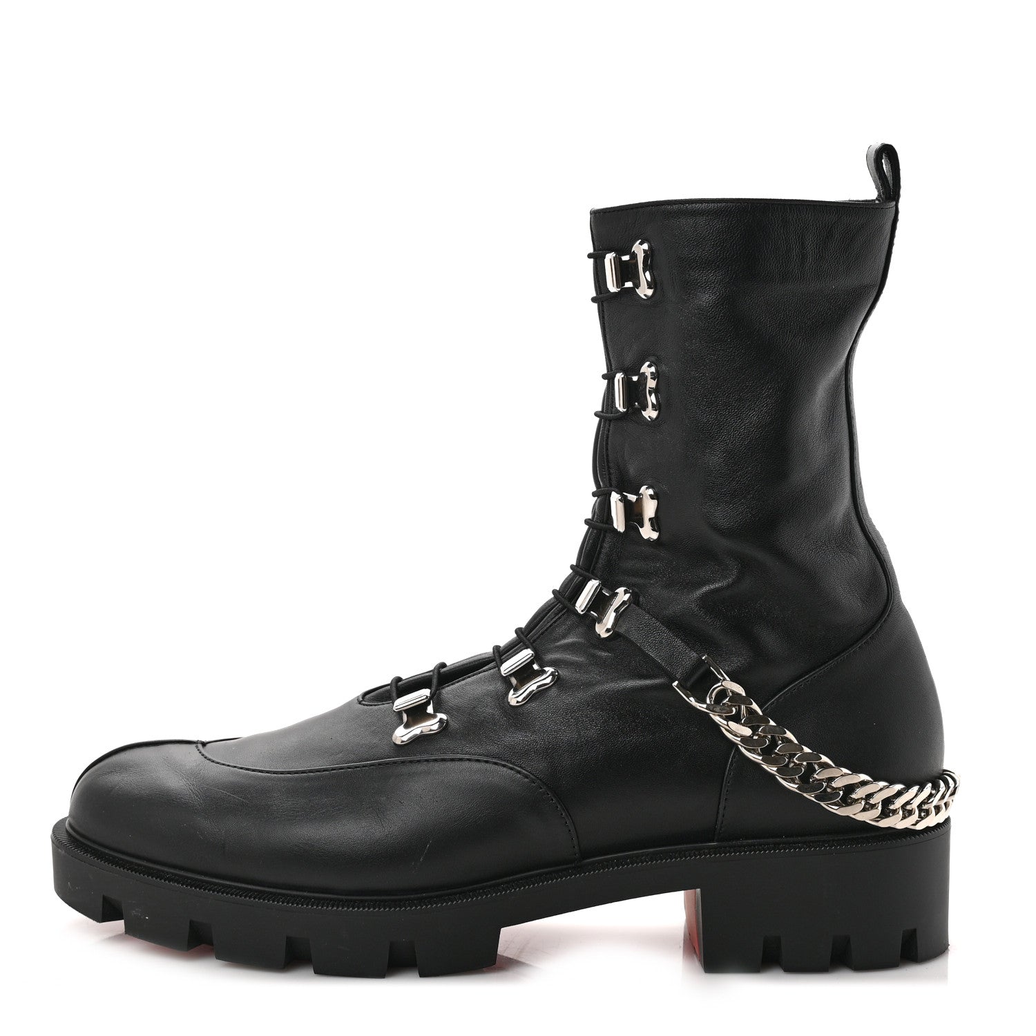 Christian Louboutin Calfskin Chain Link Combat Boots 41 Black 1 of 8