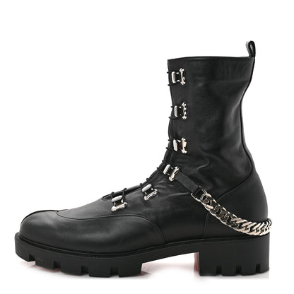 Christian Louboutin Calfskin Chain Link Combat Boots 41 Black 1 of 8