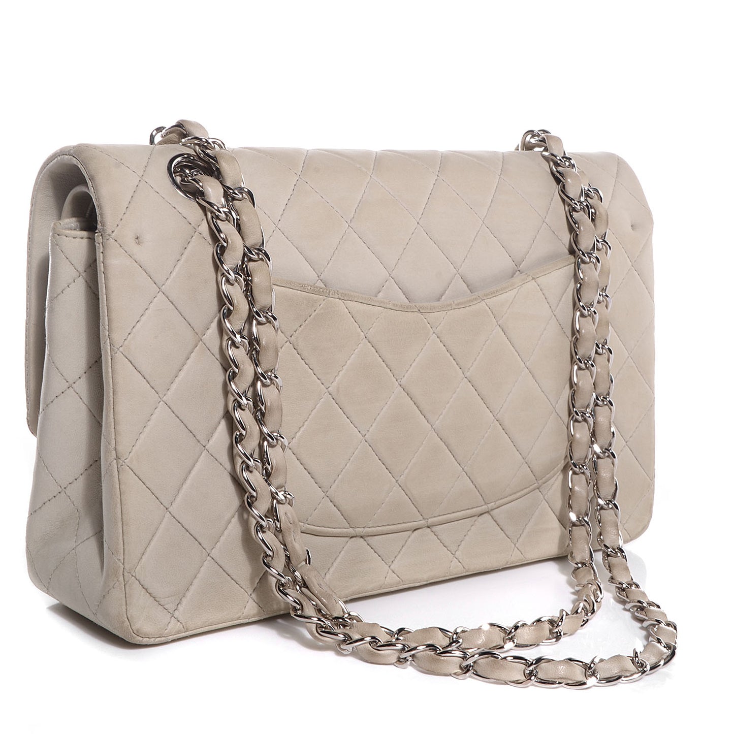 Lambskin Quilted Medium Double Flap Light Grey