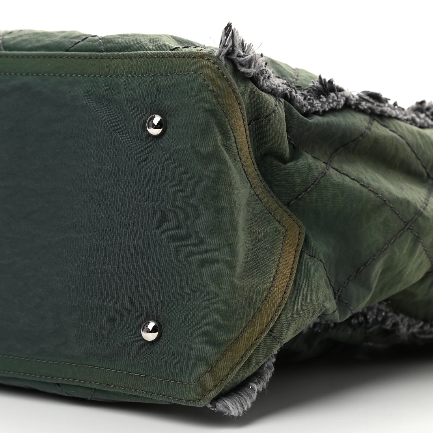 Chanel Canvas Stitched Tweed Large Tote Dark Green 10 of 11