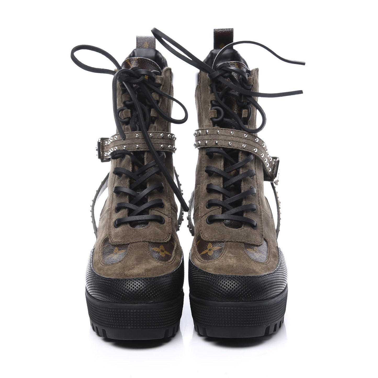 Suede Calfskin Monogram Laureate Platform Desert Boots 38 Kaki