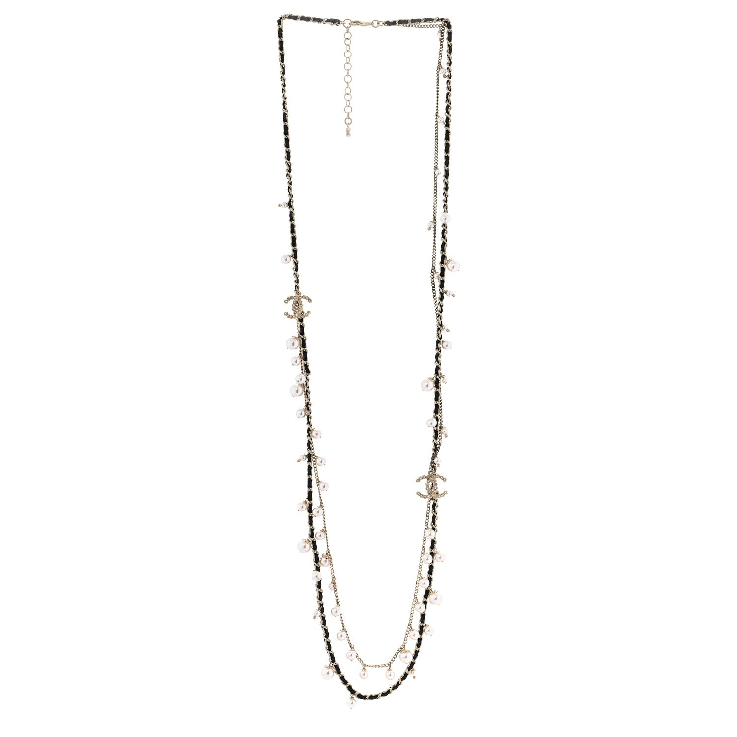 Chanel Lambskin Pearl CC Chain Multi Strand Necklace Black Gold 2 of 5