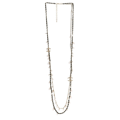 Chanel Lambskin Pearl CC Chain Multi Strand Necklace Black Gold 2 of 5