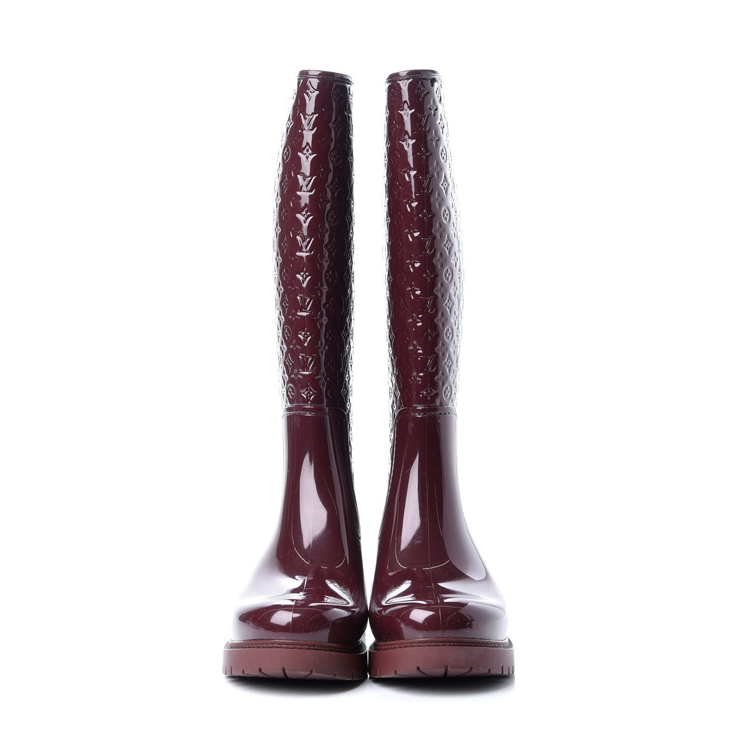 Rubber Embossed Monogram Splash Rain Boots 37 Burgundy