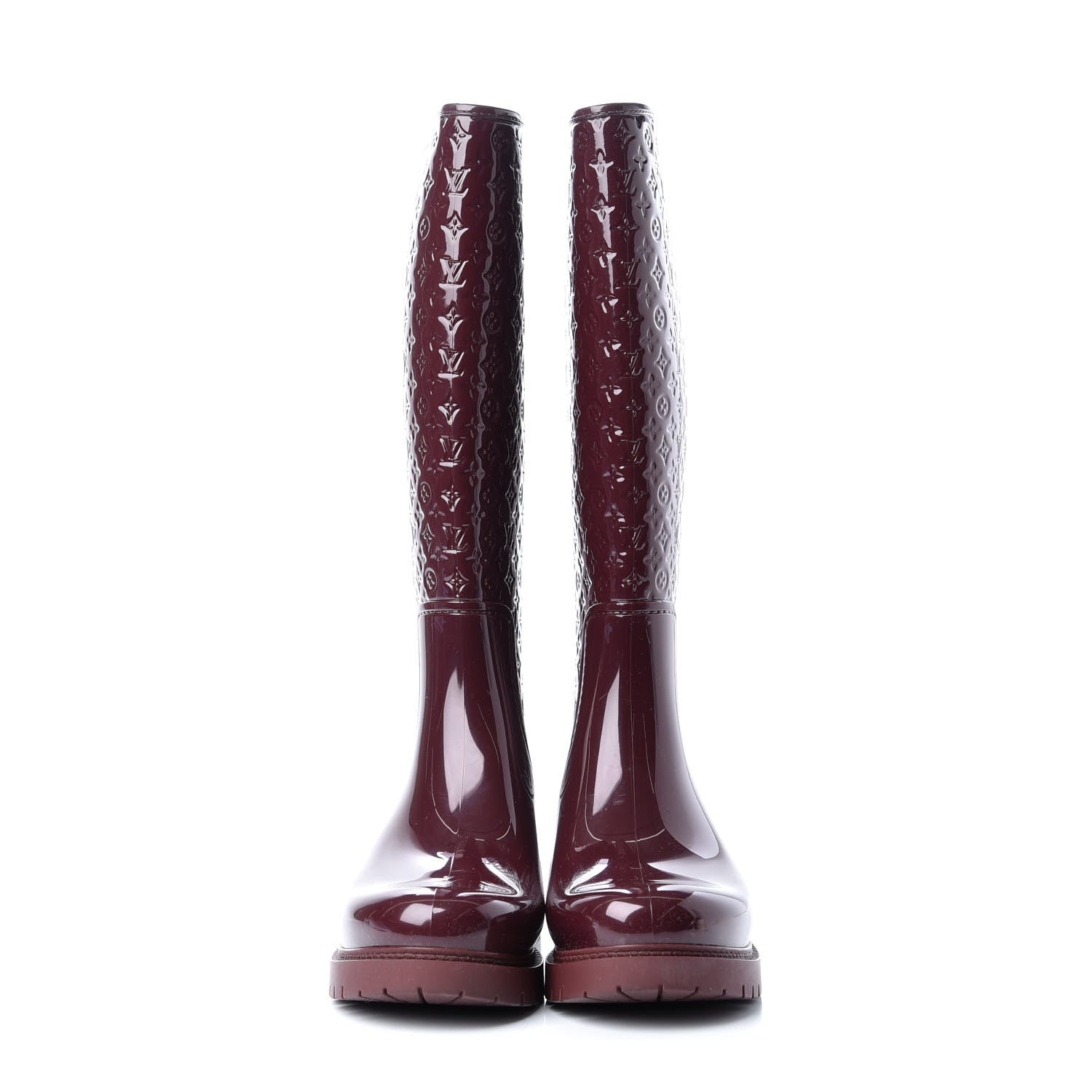 Louis Vuitton Rubber Embossed Monogram Splash Rain Boots 37 Burgundy 2 of 9