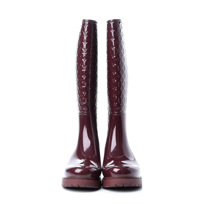 Louis Vuitton Rubber Embossed Monogram Splash Rain Boots 37 Burgundy 2 of 9