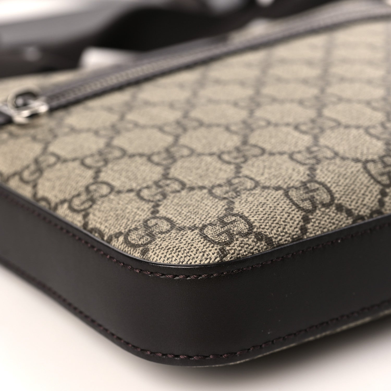 Gucci GG Supreme Monogram Selleria Calfskin Small Flat Messenger Bag Beige Ebony Cocoa Marrone Scuro 8 of 9