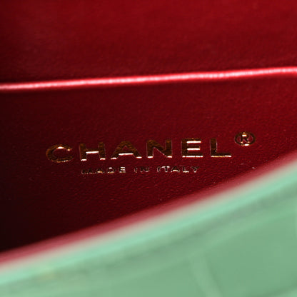Chanel Calfskin Crocodile Embossed Turn Around Mini Flap Emerald 6 of 11