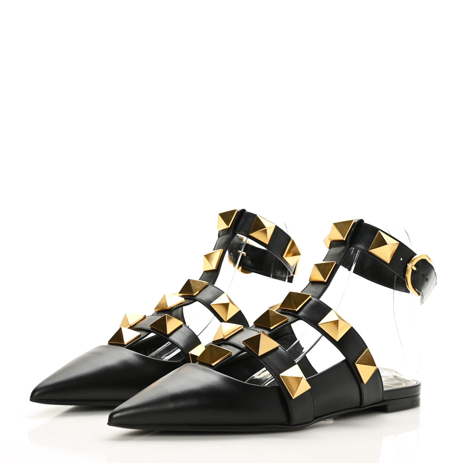 Valentino Garavani Calfskin Roman Stud Ankle Strap Flat Mules 37.5 Black 3 of 7