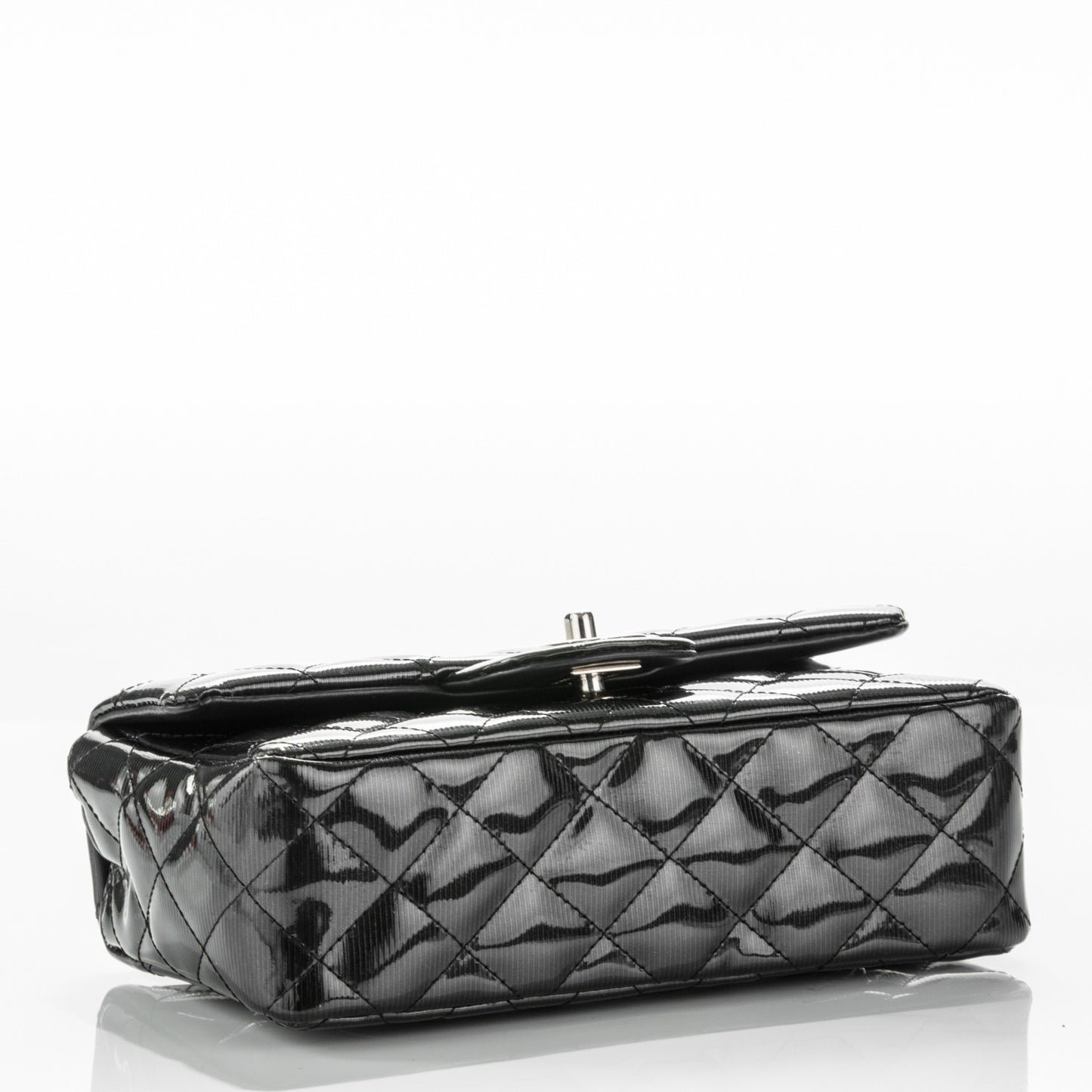 Striated Patent Quilted Mini Rectangular Flap Dark Grey