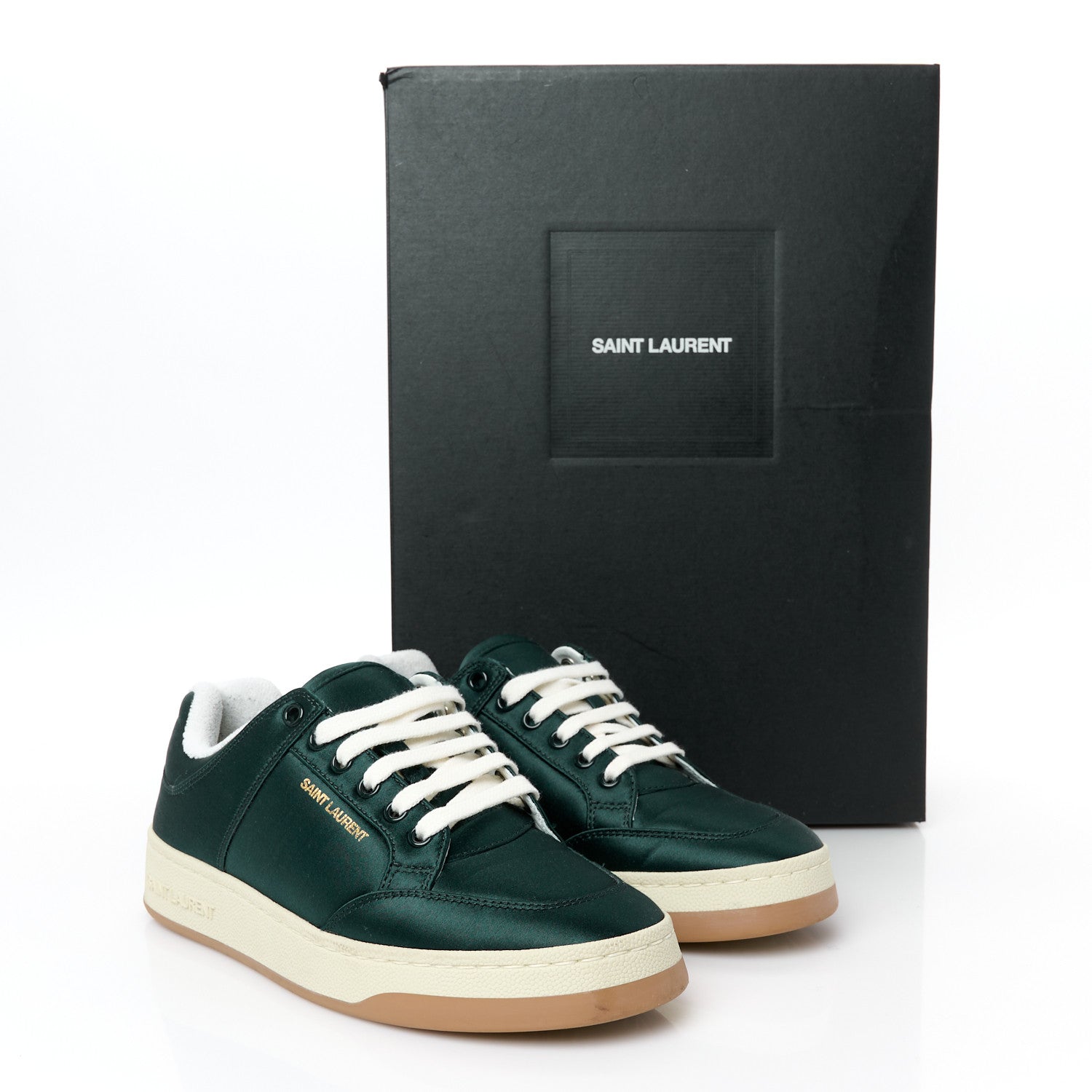 Saint Laurent Satin Low Top Sneakers 38 Green 10 of 10
