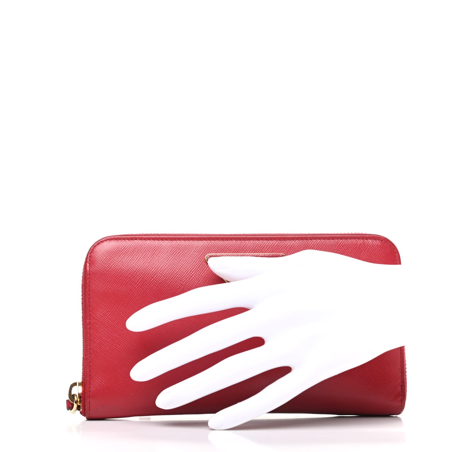 Prada Saffiano Triangle Zip Around Wallet Fuoco 3 of 8