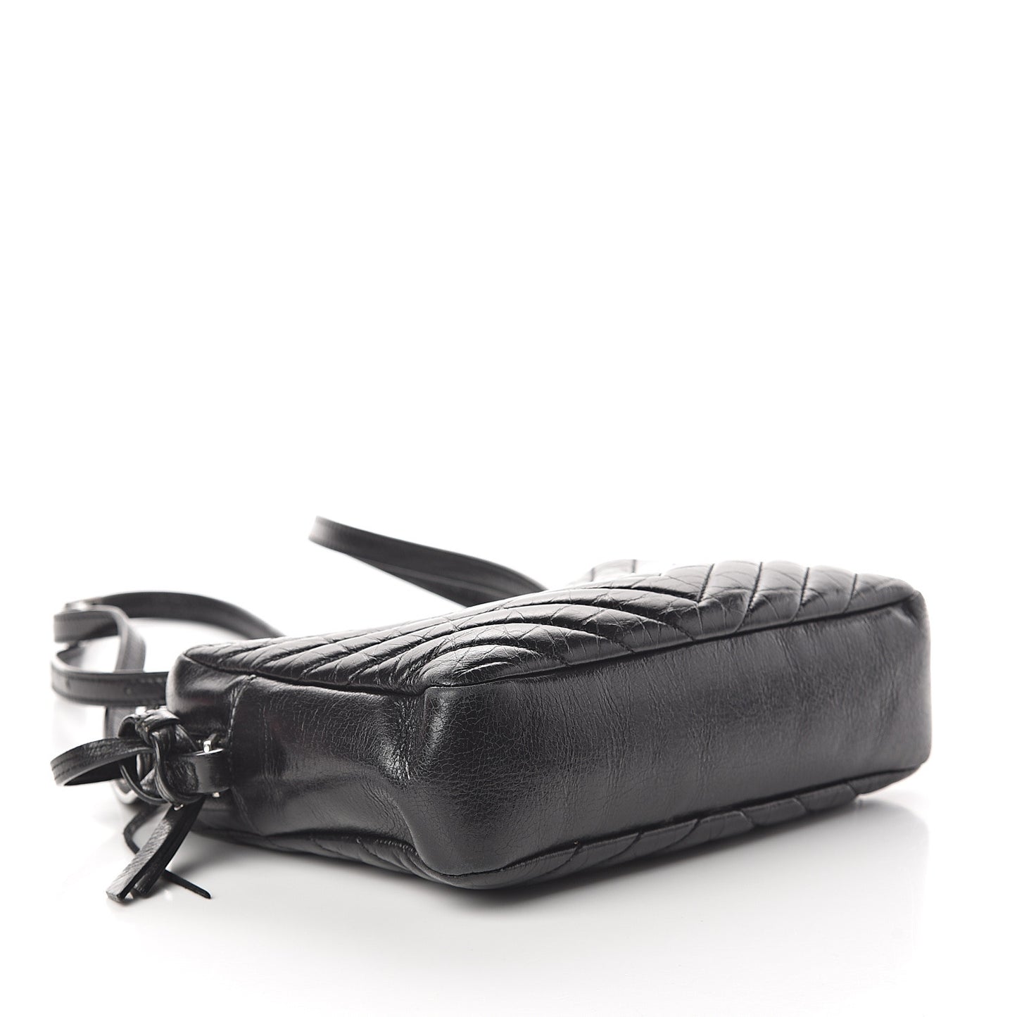 Cracked Shiny Calfskin Matelasse Monogram Lou Camera Bag Black
