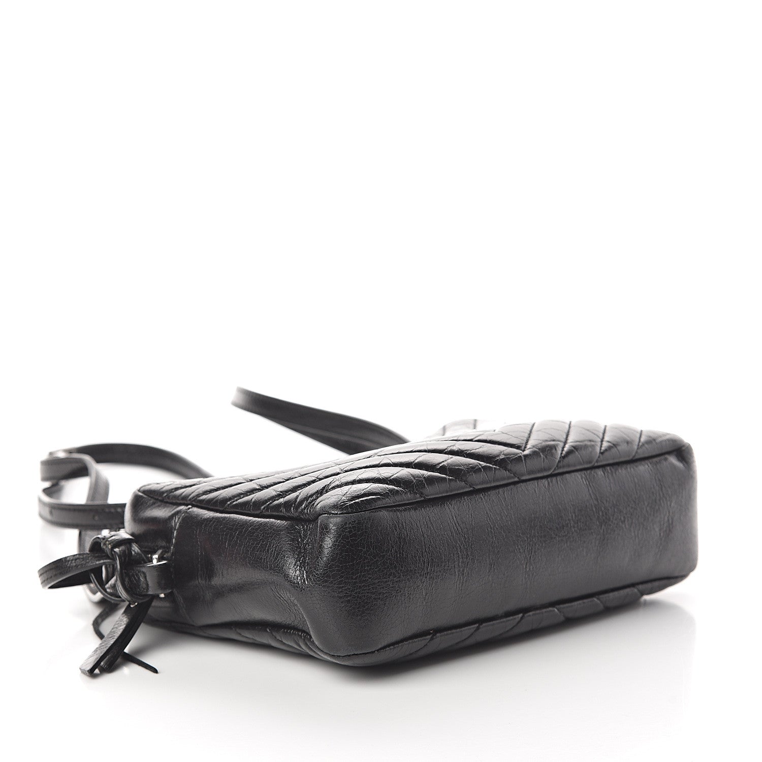 Saint Laurent Cracked Shiny Calfskin Matelasse Monogram Lou Camera Bag Black 3 of 7