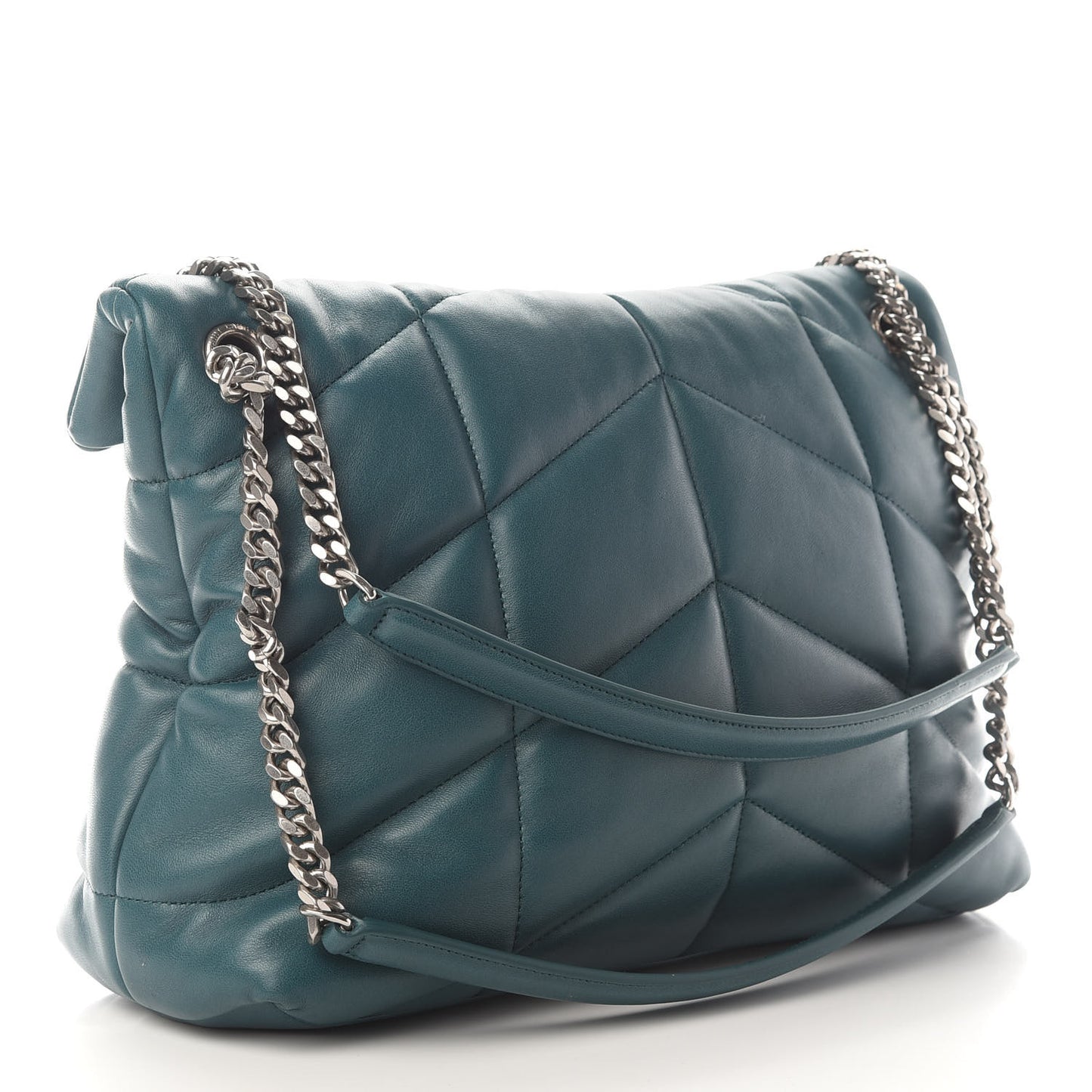 Lambskin Quilted Medium Loulou Puffer Monogram Chain Satchel Vert Canard