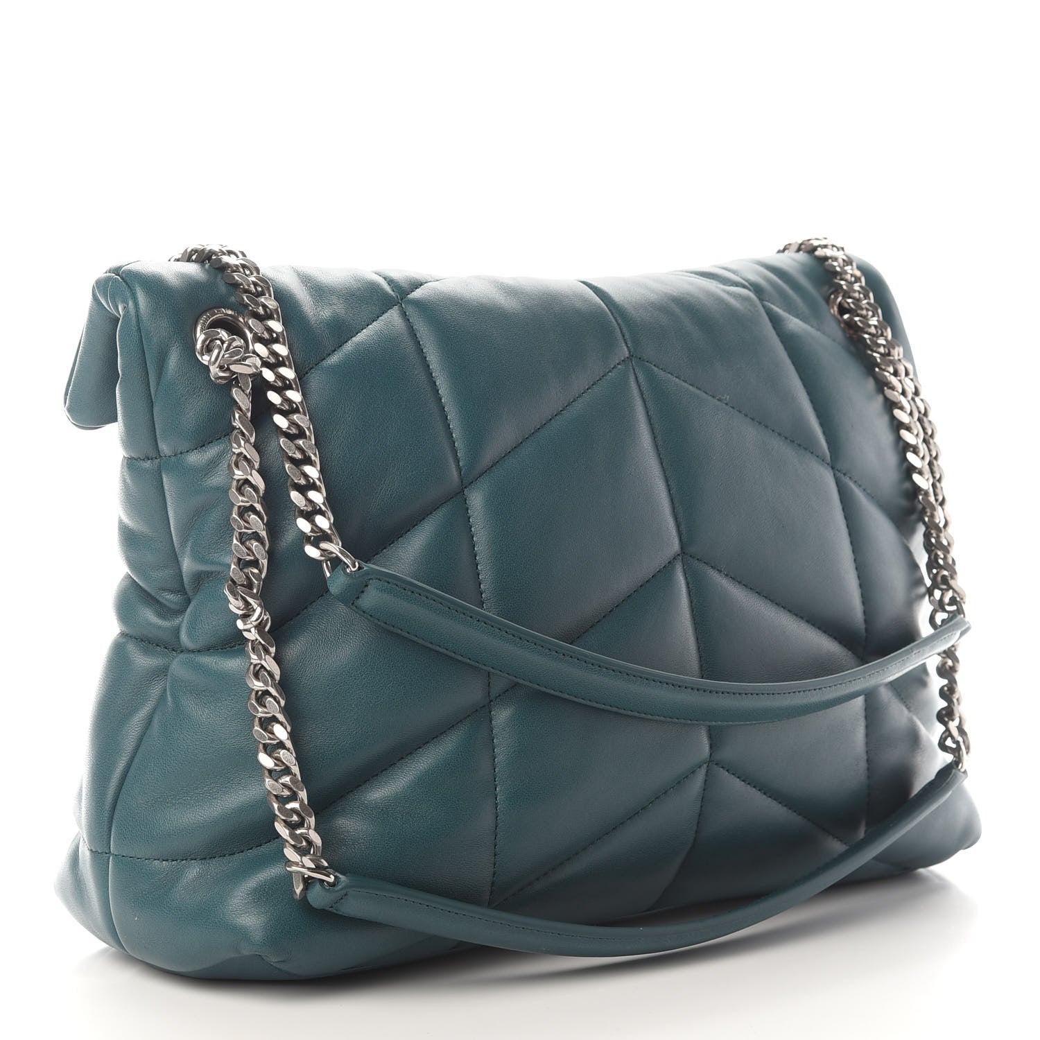 Saint Laurent Lambskin Quilted Medium Loulou Puffer Monogram Chain Satchel Vert Canard 2 of 8