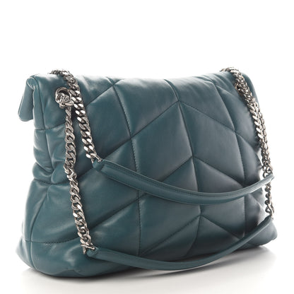 Saint Laurent Lambskin Quilted Medium Loulou Puffer Monogram Chain Satchel Vert Canard 2 of 8