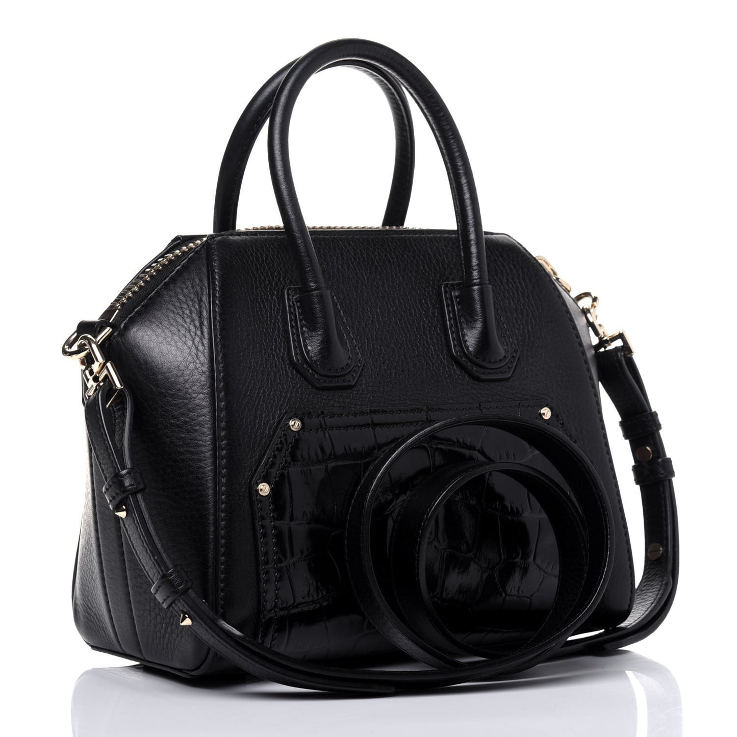 Calfskin Crocodile Embossed Mini Antigona Black