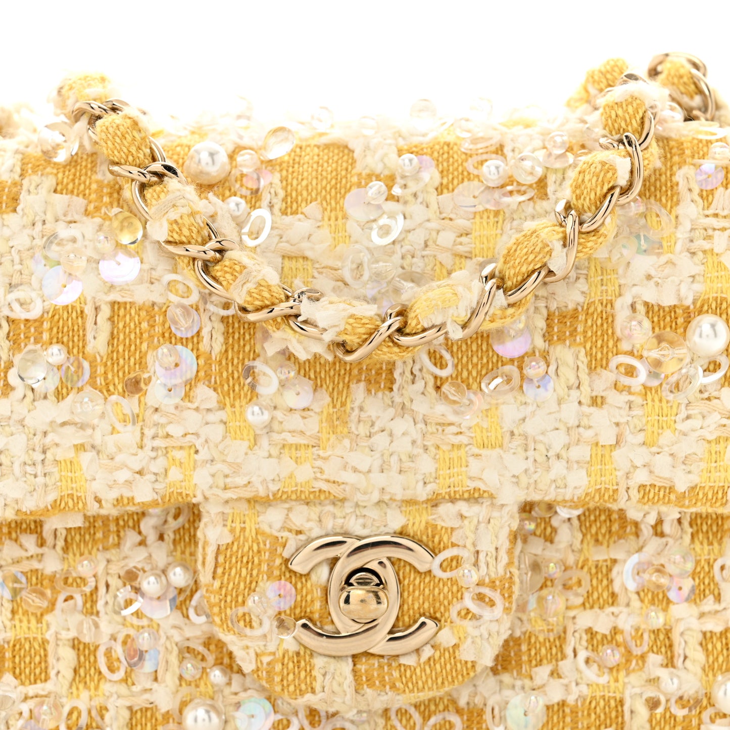 Tweed Beaded Mini Rectangular Flap Yellow White