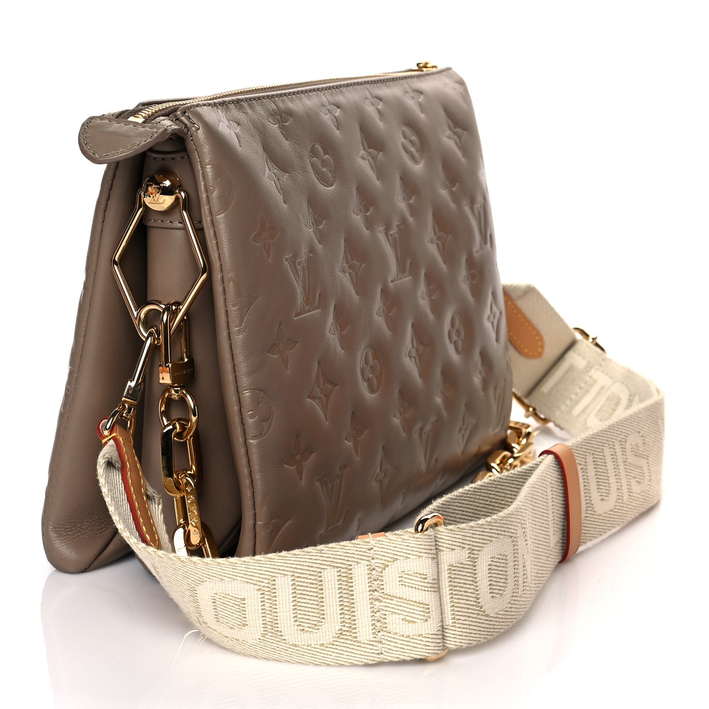 Lambskin Embossed Monogram Coussin PM Taupe