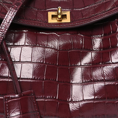 Balenciaga Shiny Calfskin Crocodile Embossed Mini Rodeo Top Handle Handbag Dark Burgundy 8 of 10
