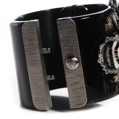 Chanel Resin Crystal Feather CC Cuff Black 4 of 6