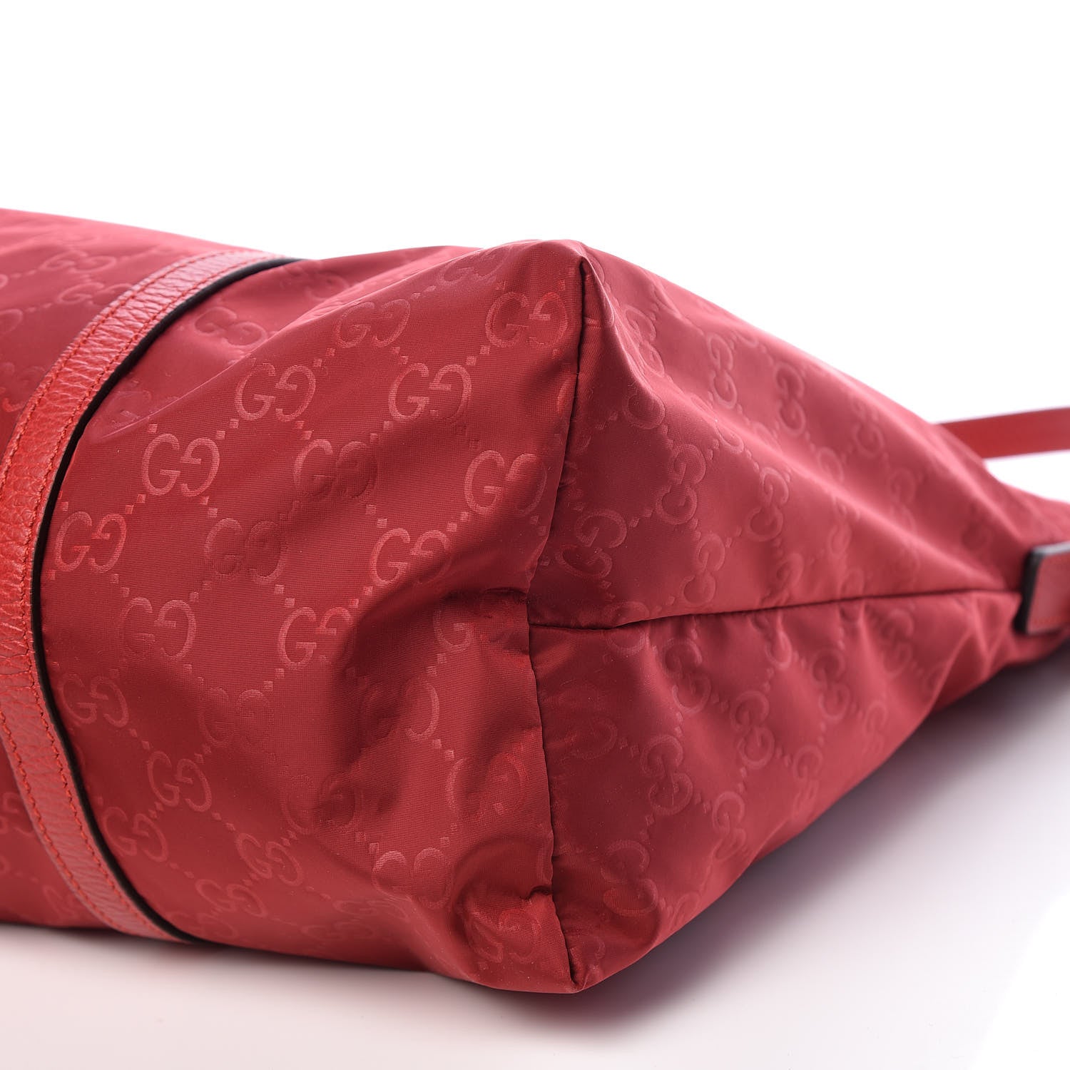 Gucci Nylon Monogram Dollar Calfskin Tote Vibrant Red 7 of 10