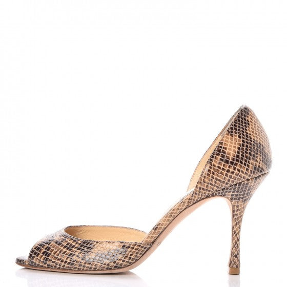 Jimmy Choo Python D'Orsay Peep Toe Pumps 37.5 Beige 1 of 9