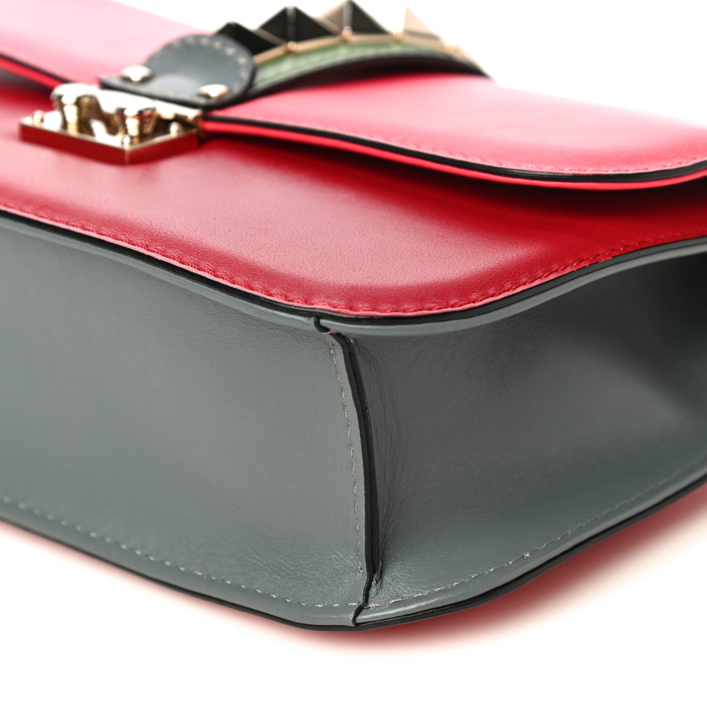 Vitello Medium Glam Lock Rockstud Flap Deep Rose Scarlet Grey Green