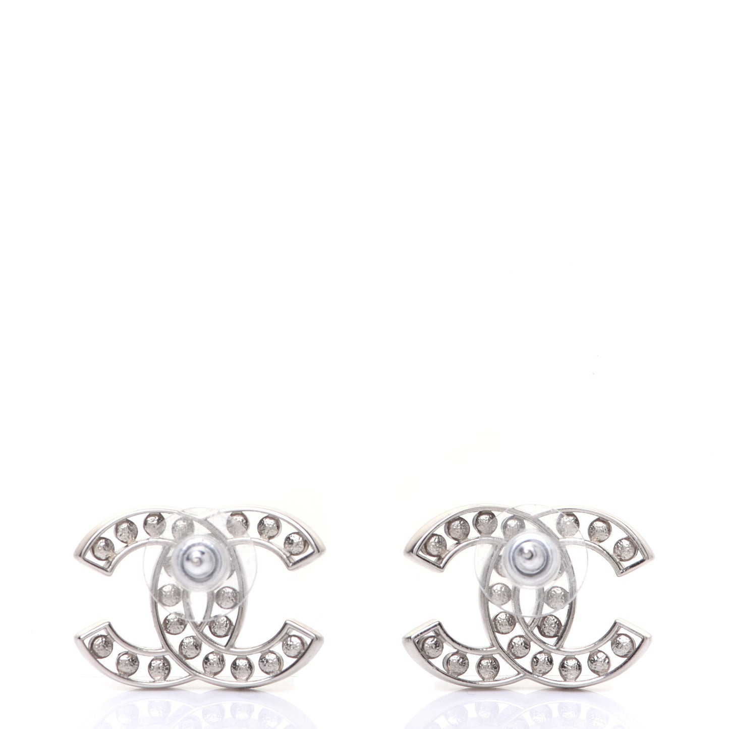 Pearl Beaded CC Earrings Silver White Blue
