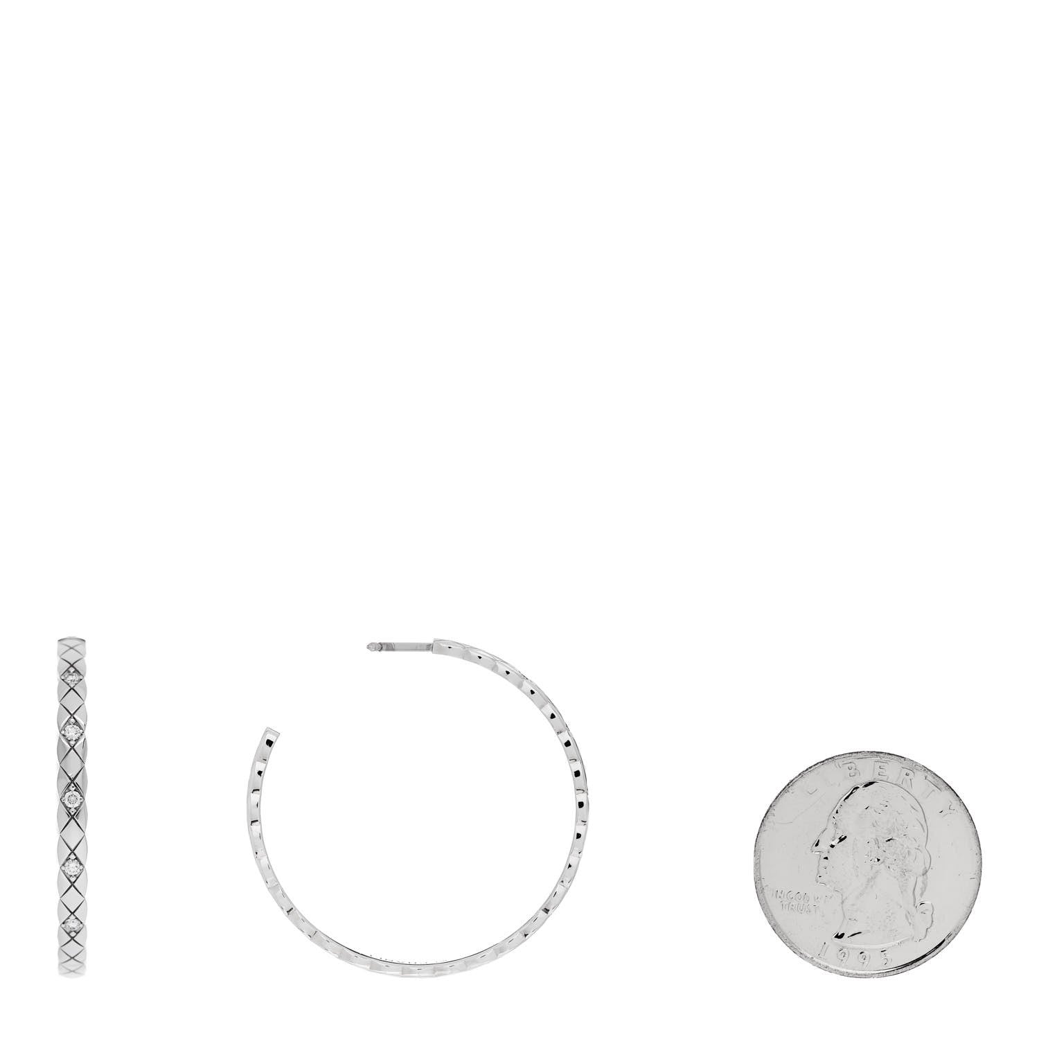 Chanel 18K White Gold Diamond Coco Crush Hoop Earrings 2 of 6