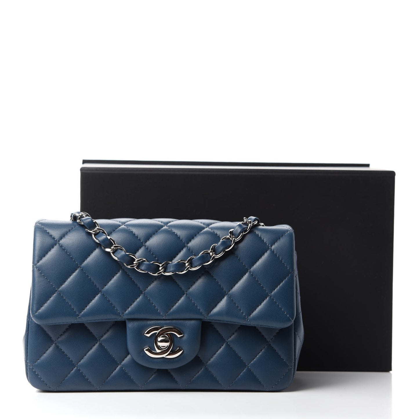 Lambskin Quilted Mini Rectangular Flap Dark Blue