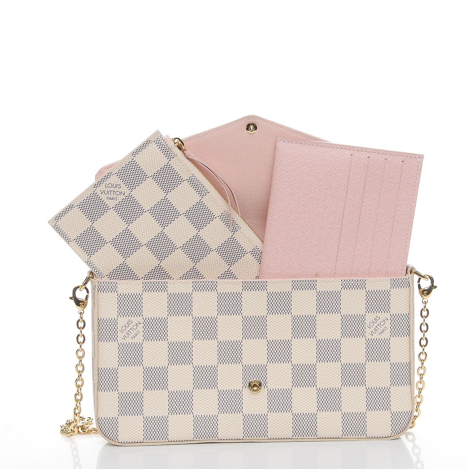 Louis Vuitton Damier Azur Pochette Felicie Chain Wallet Rose Ballerine 5 of 10