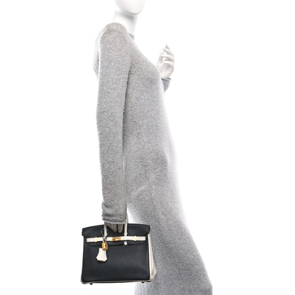 Hermes Togo Horseshoe Birkin 25 Black Craie 2 of 16