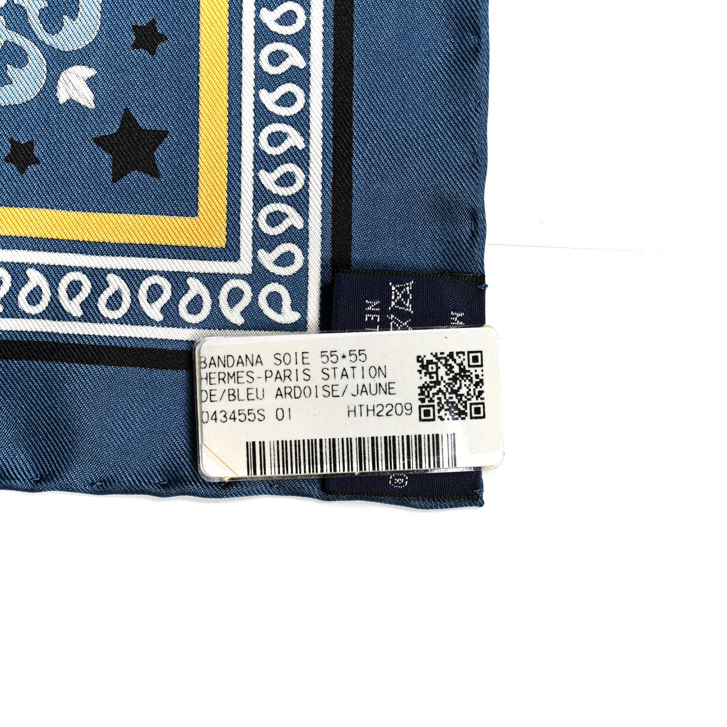 Hermes Silk Paris Station Bandana Scarf 55 Bleu Ardoise Jaune 2 of 5