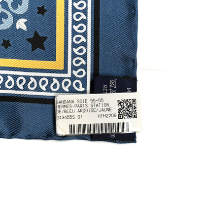 Hermes Silk Paris Station Bandana Scarf 55 Bleu Ardoise Jaune 2 of 5