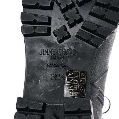 Jimmy Choo IMMY CHOO Grained Goatskin Pearl Crystal Embellished Cruz Combat Boots 38.5 Grey 11 of 14