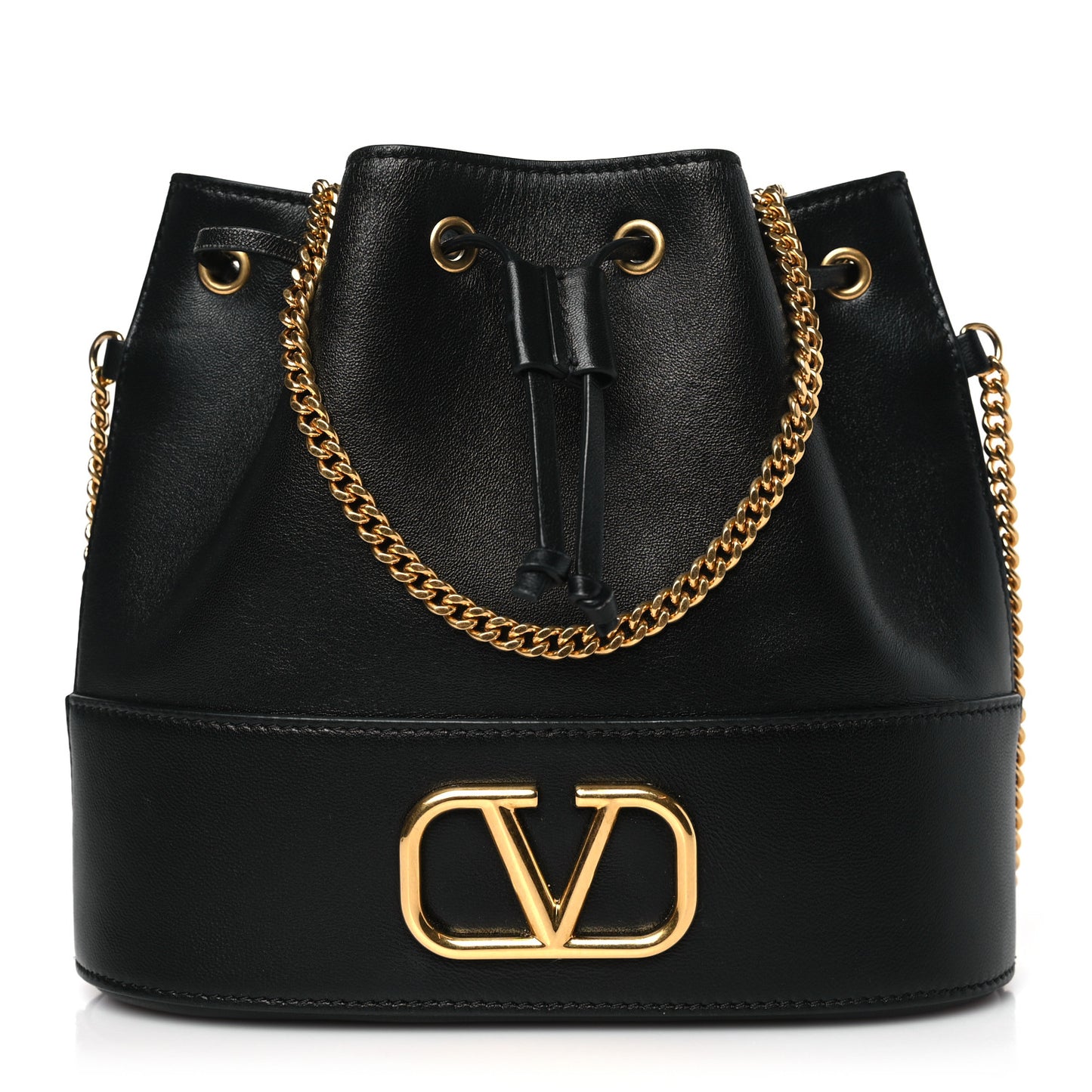 Nappa Mini VLogo Signature Chain Bucket Bag Black