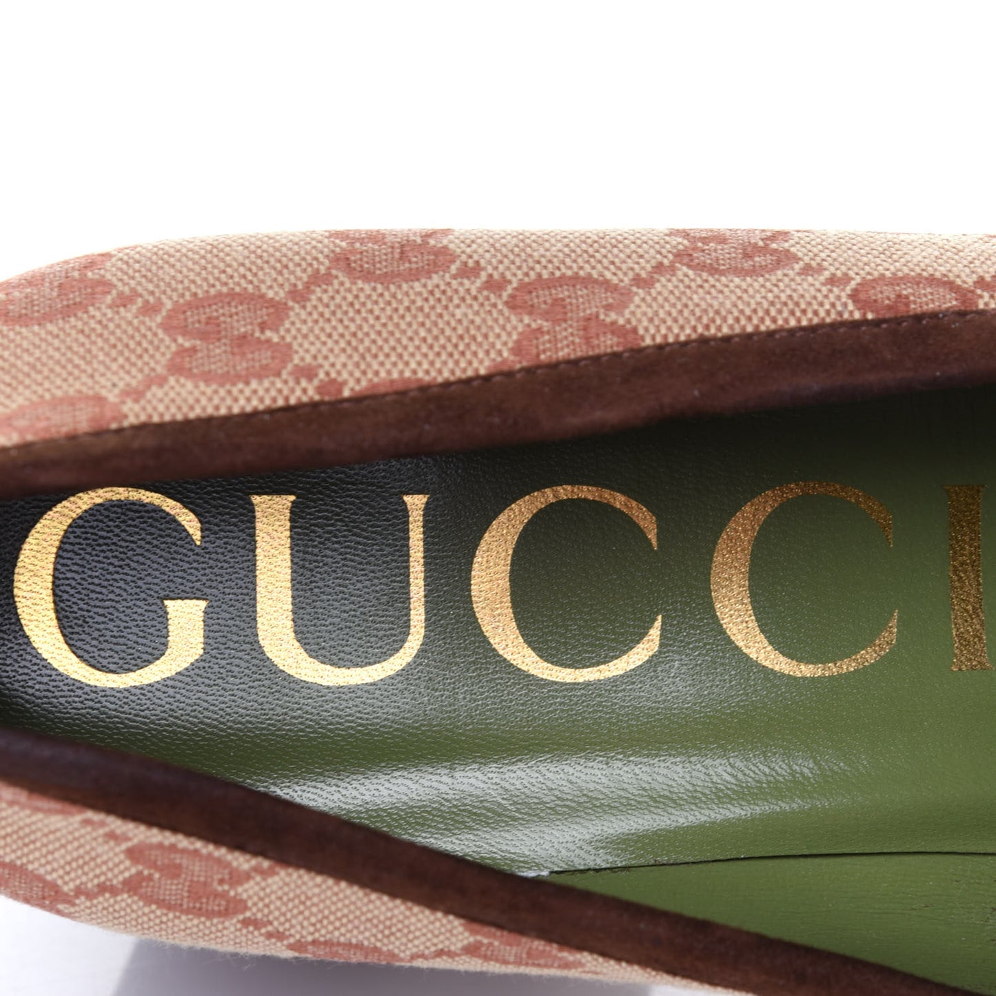 GG Monogram Suede Houdan Mid Heel Platform Loafers 41 Beige Ruggine Maroon