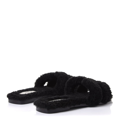Hermes Woolskin Oran Sandals 38 Black 4 of 9