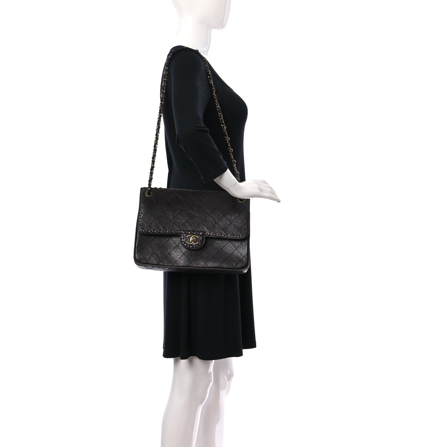 Chanel Calfskin Stitched Large Vintage Flap Dark Brown 2 of 10
