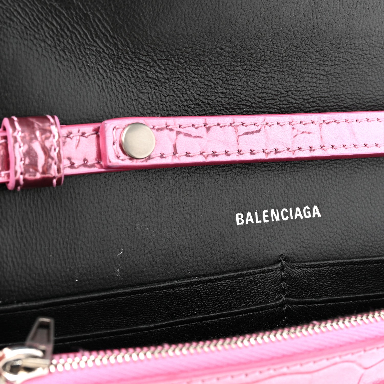 Balenciaga Metallic Shiny Calfskin Crocodile Embossed Hourglass Chain Bag Pink 13 of 14