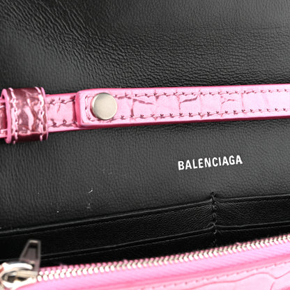 Balenciaga Metallic Shiny Calfskin Crocodile Embossed Hourglass Chain Bag Pink 13 of 14