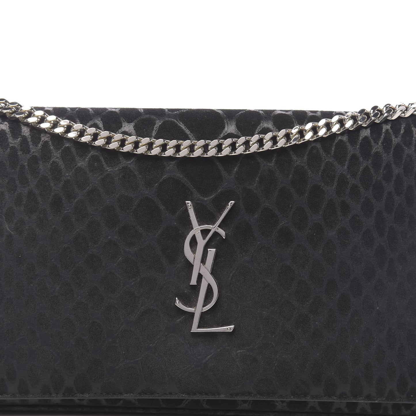Suede Python Embossed Monogram Chain Wallet Black